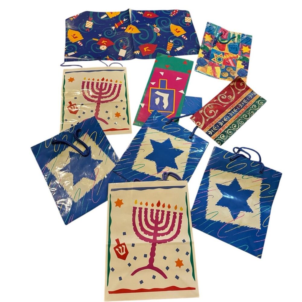 Vintage Hallmark Hanukkah Gift Bags Wrapping Paper Tissue Paper Lot Judaism READ